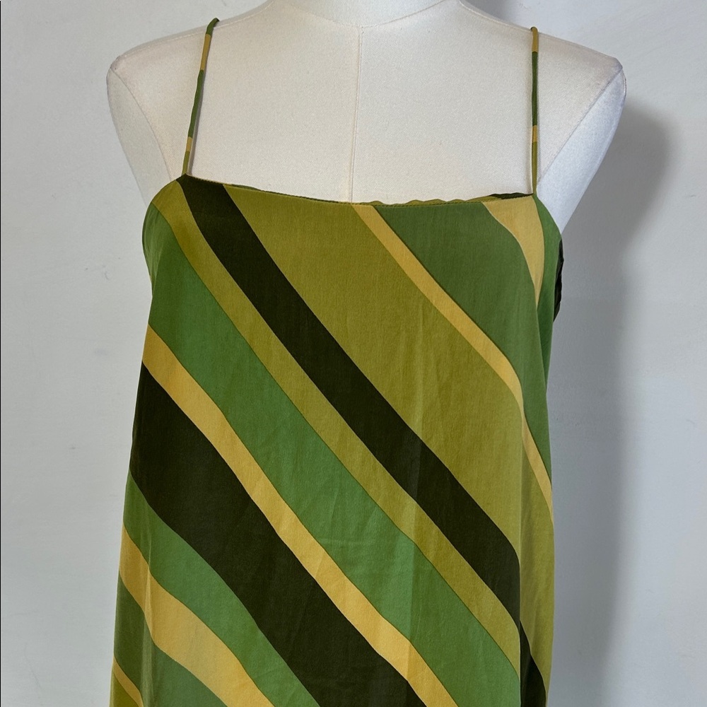 Striped Maxi Dress Green Silky Spaghetti Strap Long Size Medium - Picture 3 of 9